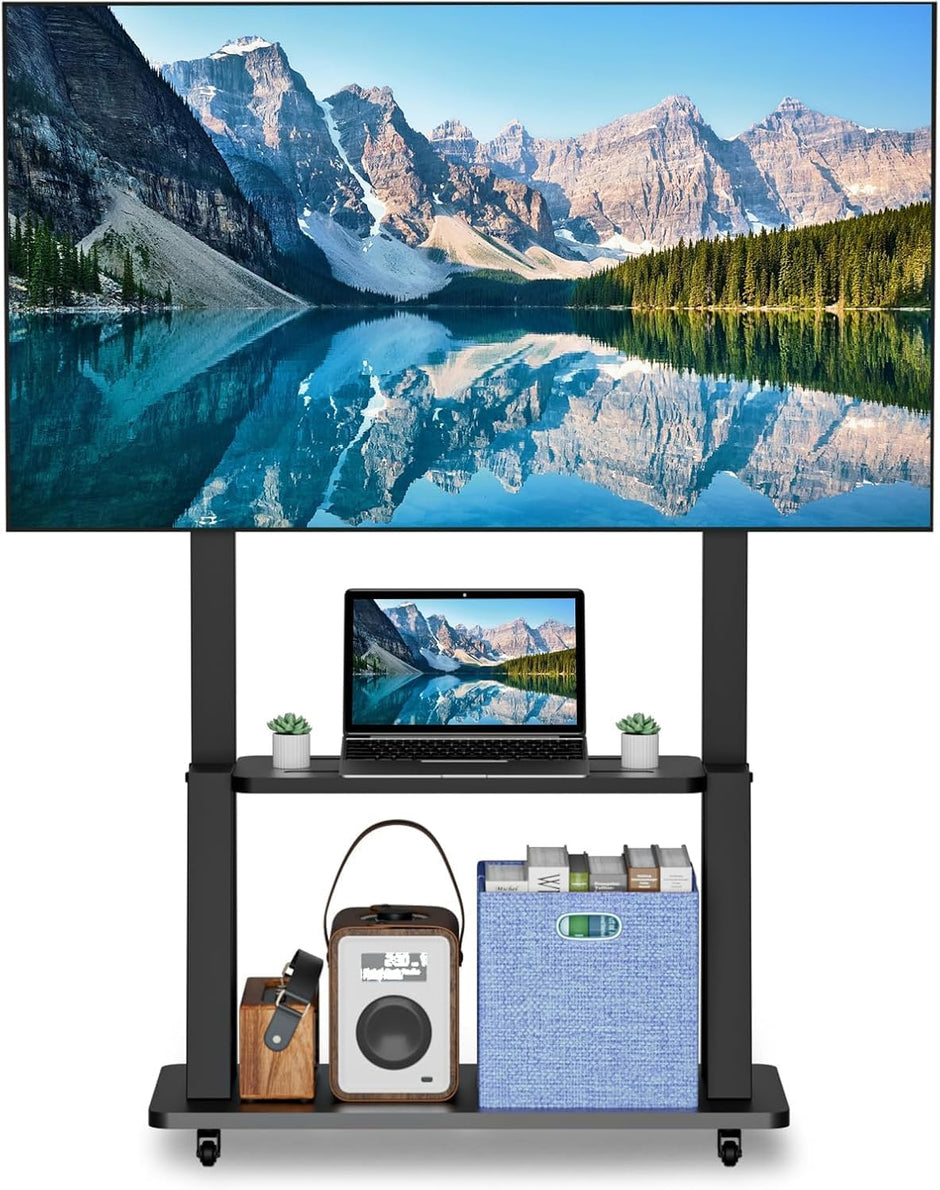 Universal Mobile TV Stand with Wheels for 32 to 70 Inch TVs Height Adjustable Rolling Cart Holds up to 40KG