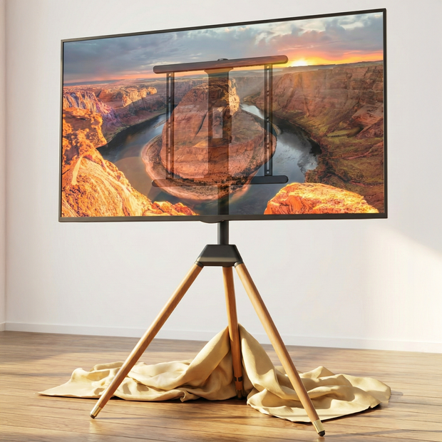 Tripod TV Floor Stand for 32 to 60 Inch TVs Height Adjustable Swivel Tilt Easel Design Max Load 35KG Black