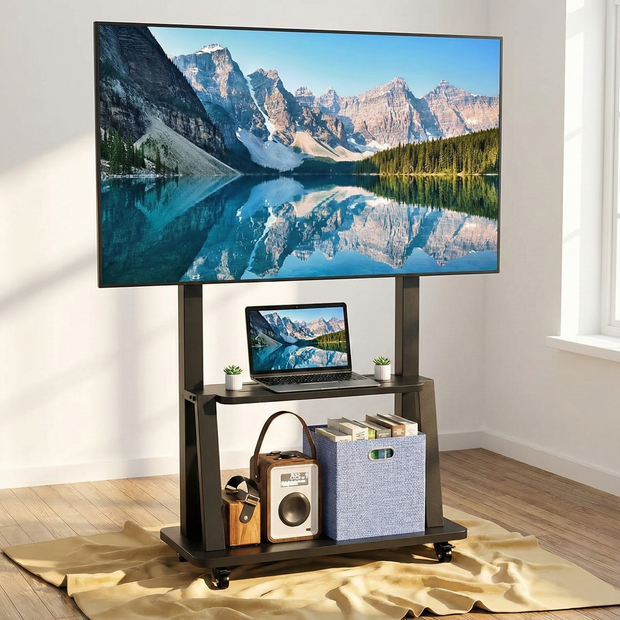 Universal Mobile TV Stand with Wheels for 32 to 70 Inch TVs Height Adjustable Rolling Cart Holds up to 40KG